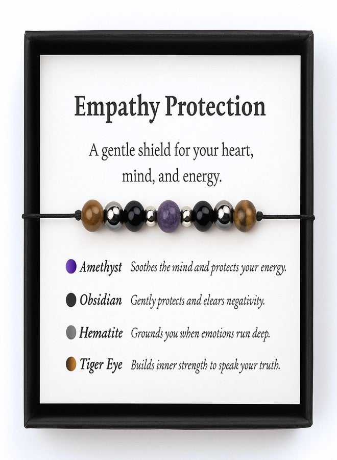 TLOEP Empathy Protection Crystal Bracelet - Natural Healing Stones for Anxiety Relief & Emotional Support - Amethyst Hematite Tiger Eye Obsidian Beaded Jewelry for Women Men - Image 1